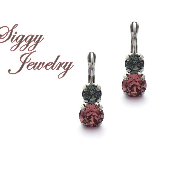 Swarovski Crystal Double Drop Earrings in Blush Rose and Black Diamond - Picture 1 of 5